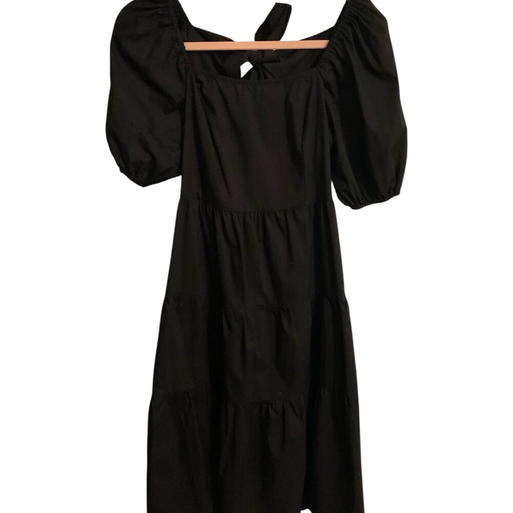 “Just Found” Black Baby Doll Tiered Flowy Dress with Open & Tied back Closure-Lg